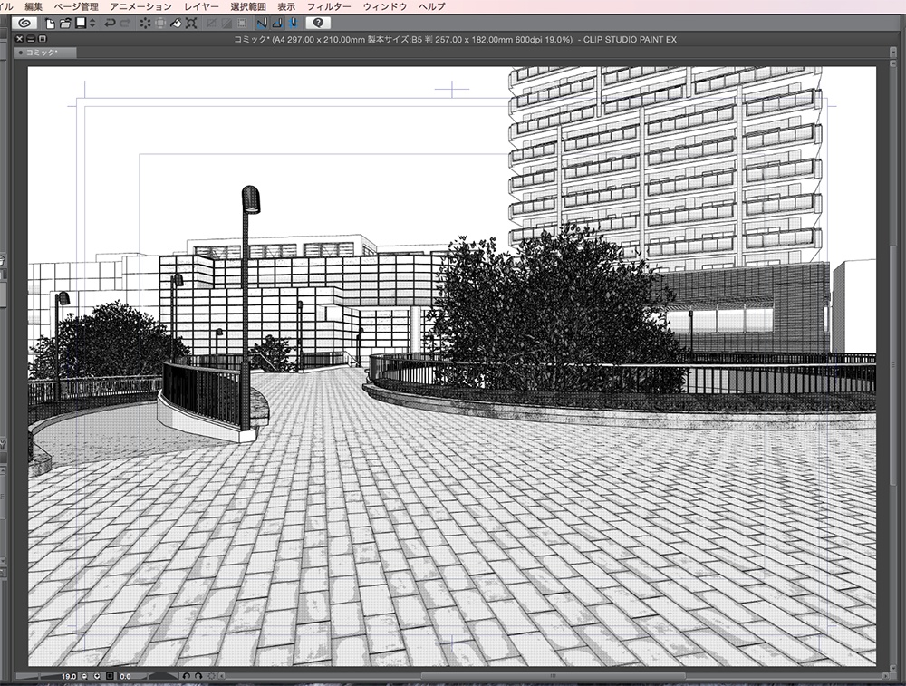 漫画背景用3D素材「空中歩道と駅」(CLIP STUDIO用 3Dオブジェクト.cs3o)