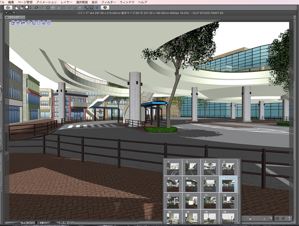 漫画背景用3D素材「空中歩道と駅」(CLIP STUDIO用 3Dオブジェクト.cs3o)