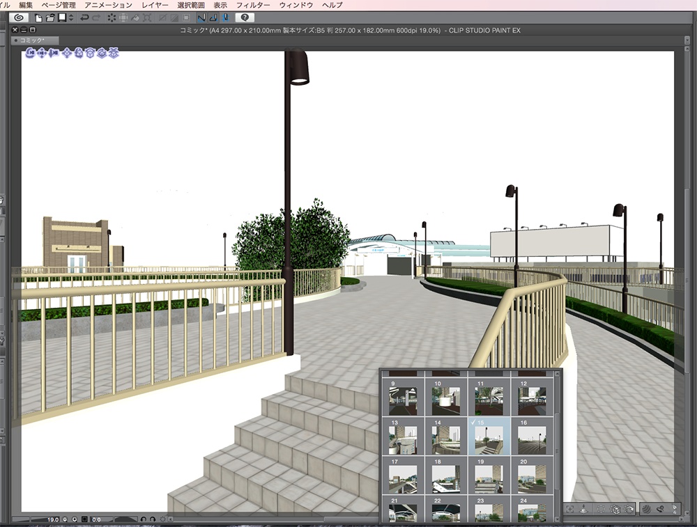 漫画背景用3D素材「空中歩道と駅」(CLIP STUDIO用 3Dオブジェクト.cs3o)