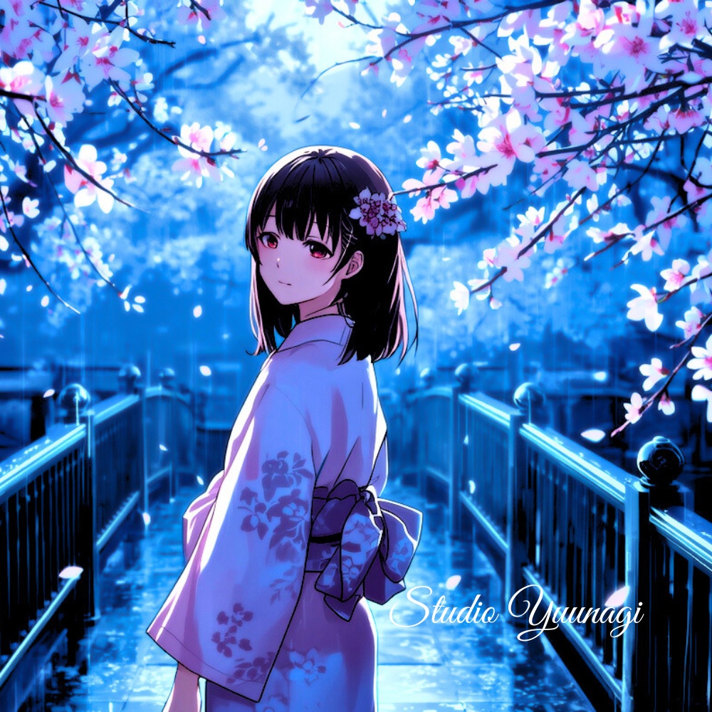 【PC & iPhone｜4 Sizes壁紙セット】Moonlit Sakura Bridge｜月明かりの桜橋