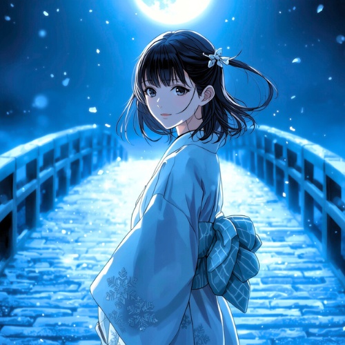 【PC & iPhone|4 Sizes壁紙セット】Winter Moonlit Bridge|月光に揺れる雪橋