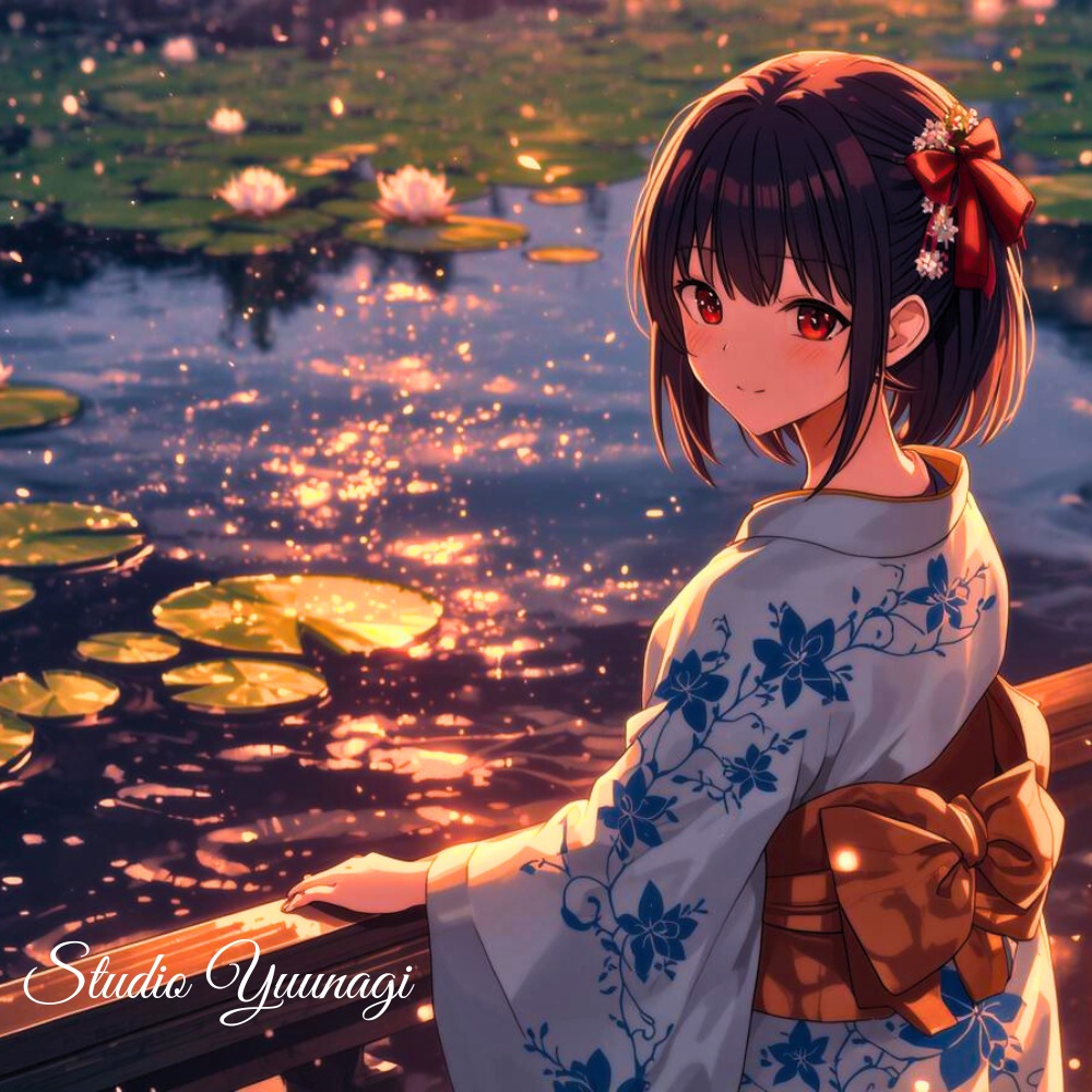 【PC・iPhone・iPad｜6 Sizes壁紙セット】Water Lily Sparkle Night｜睡蓮に揺れる宵の灯