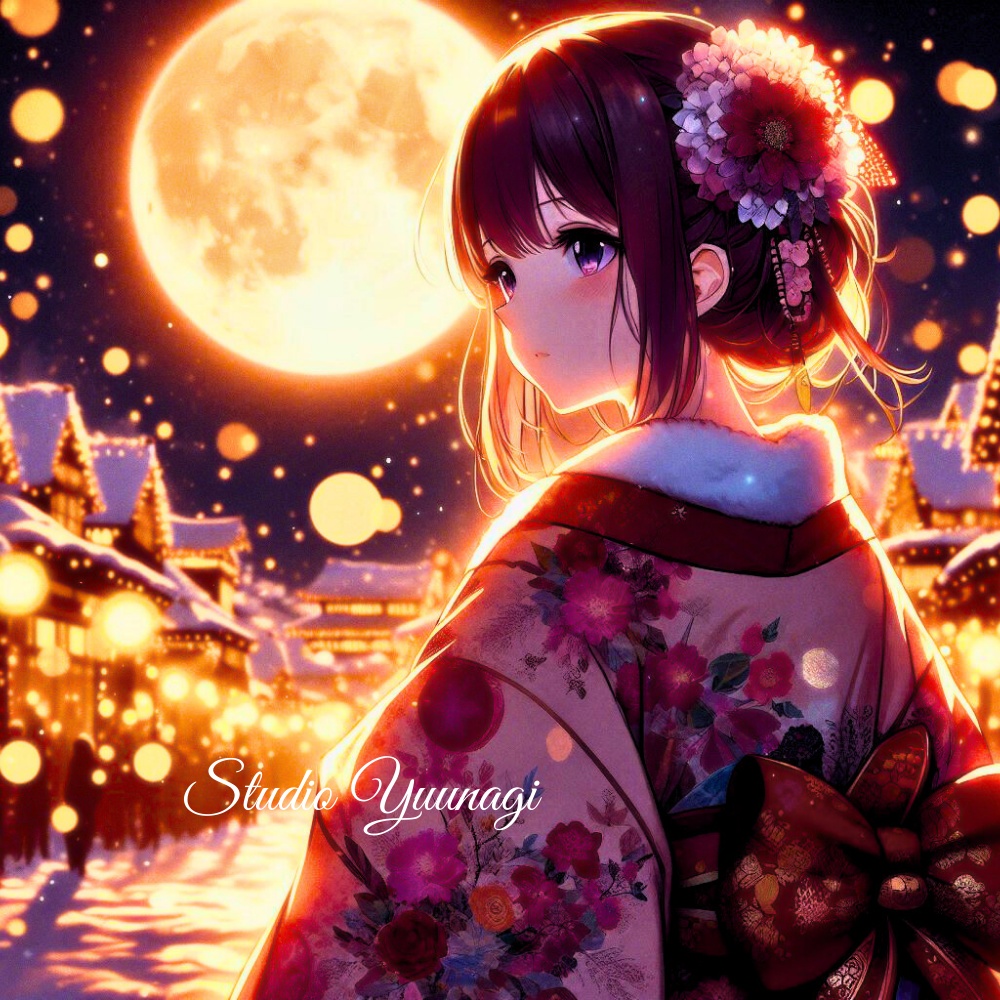 灯りに振り返る、冬の夜【iPad版｜壁紙2枚セット】