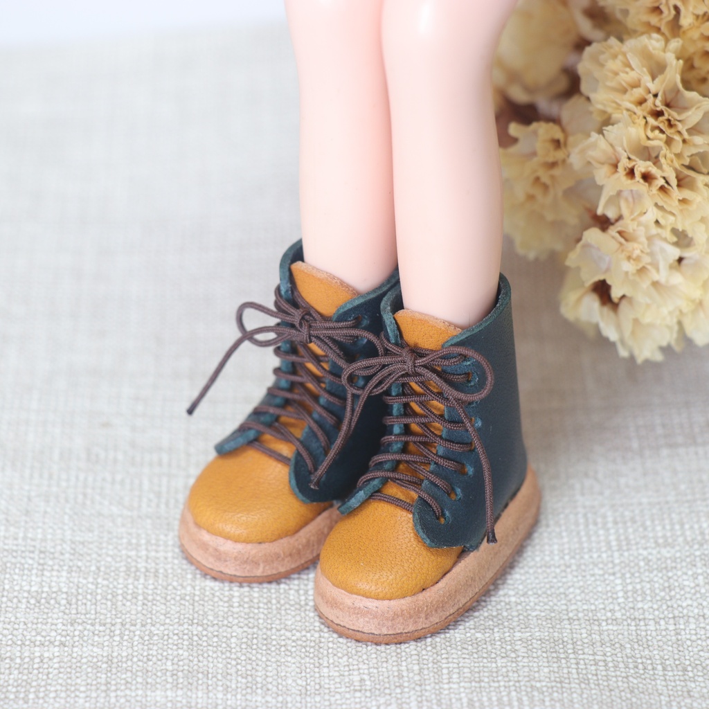 ** イエロー&トスカーノブルー** ツートンカラー ミニチュア内縫いショートブーツ