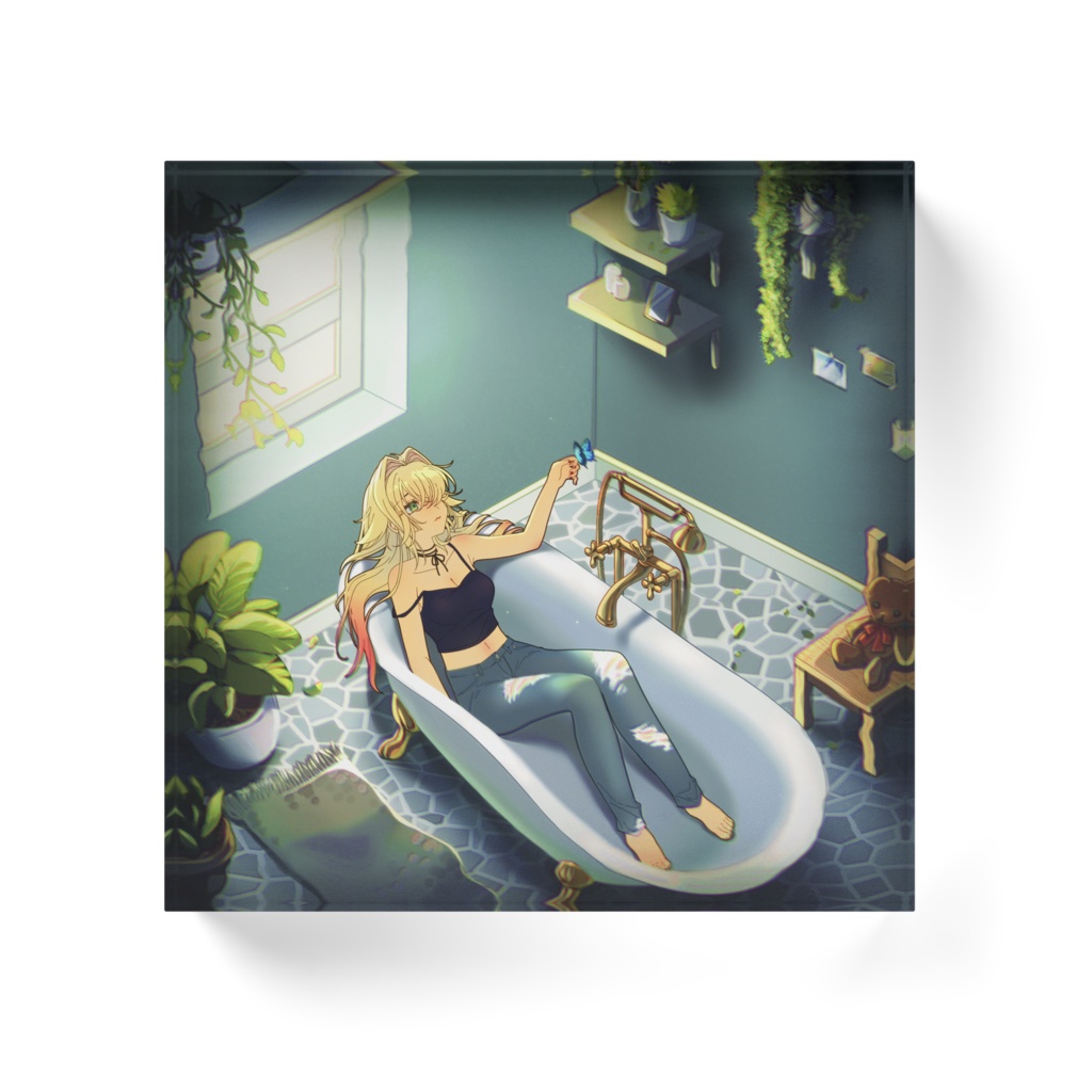 こに蟹子アクリルブロック-バスルーム-