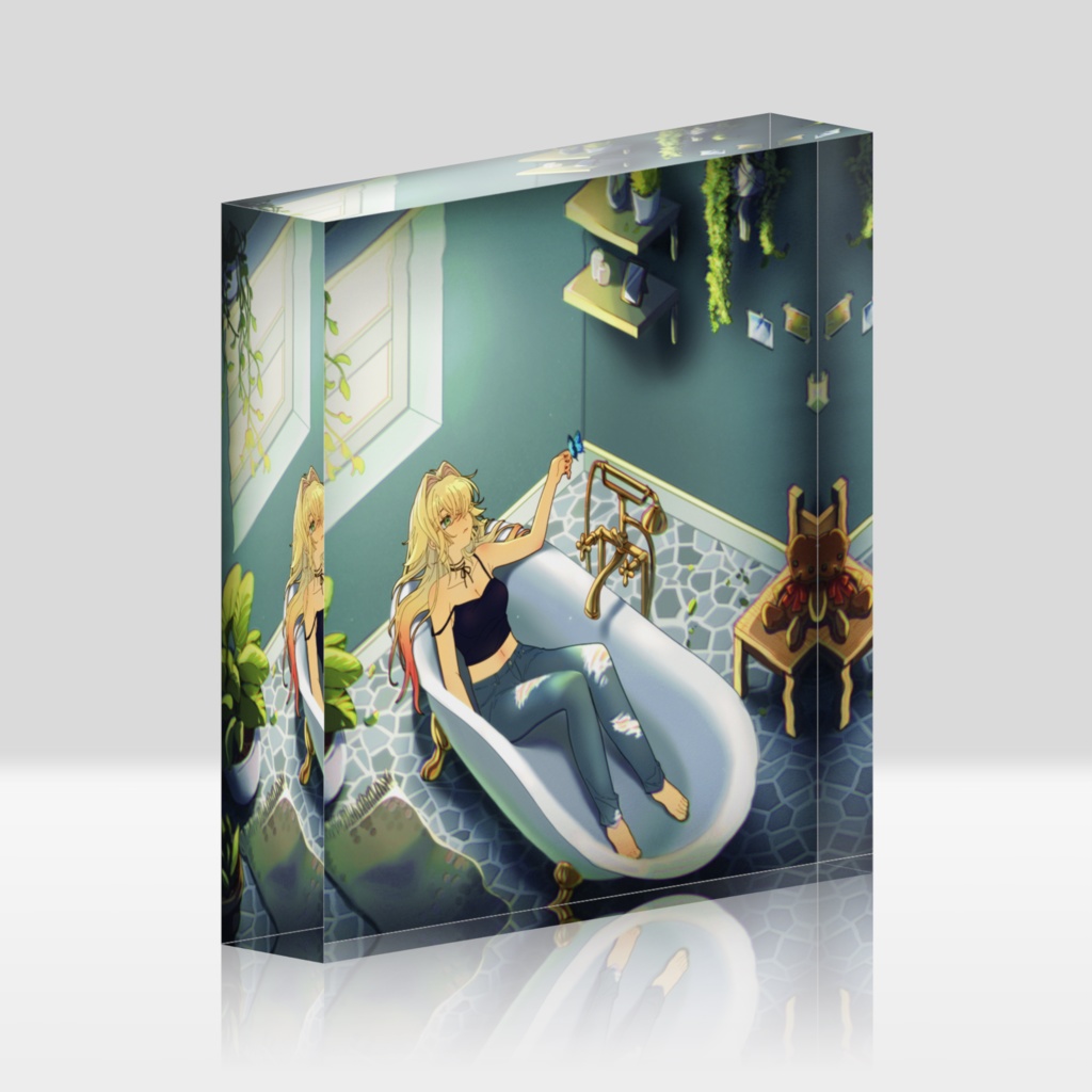 こに蟹子アクリルブロック-バスルーム-