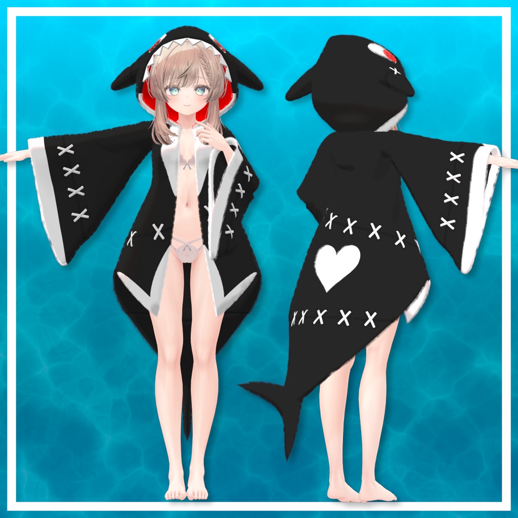 【5アバター対応】シャチの前開きパジャマ(サメver.あり)