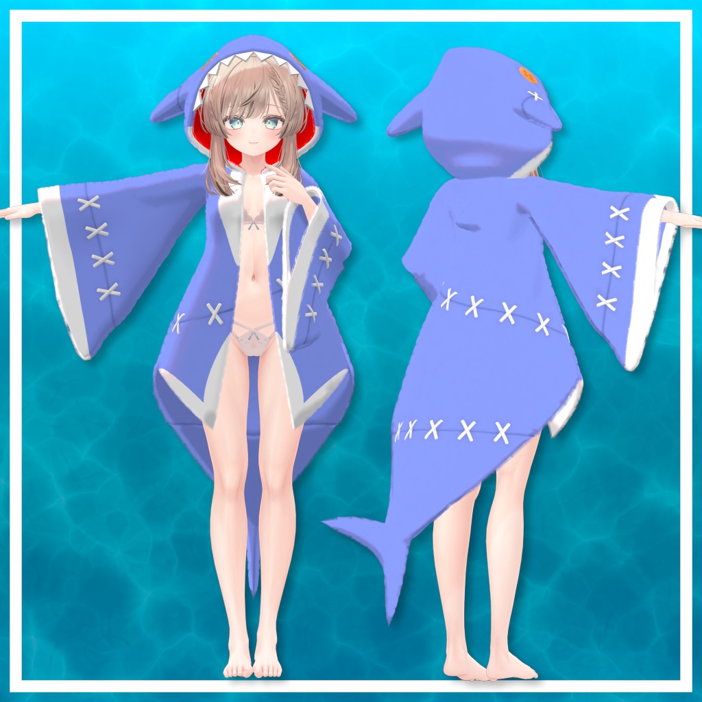 【5アバター対応】シャチの前開きパジャマ(サメver.あり)