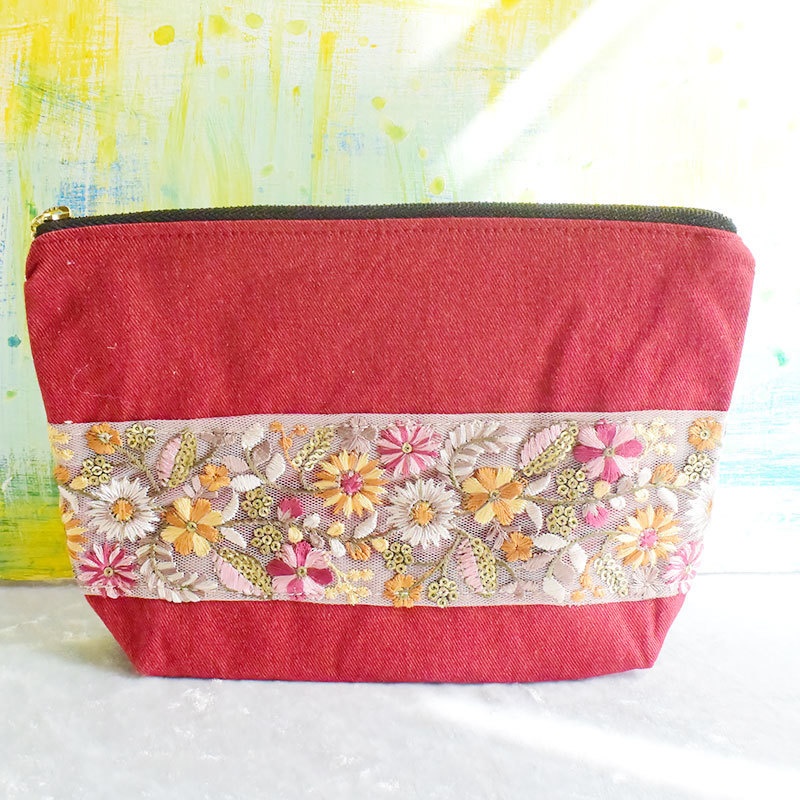 インド刺繍リボンポーチ　012
