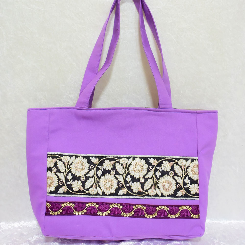 痛バッグトート インド刺繍リボン 薄紫(注意点あり)(在庫あり)