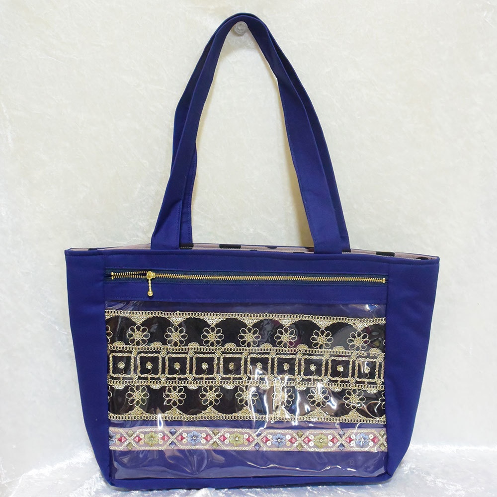 痛バッグトート　インド刺繍リボン　ネイビー（在庫あり）