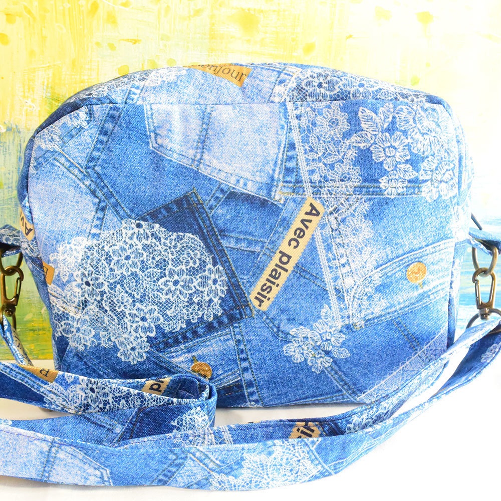 ぬいぐるみ用ショルダーバッグ デニムとレース