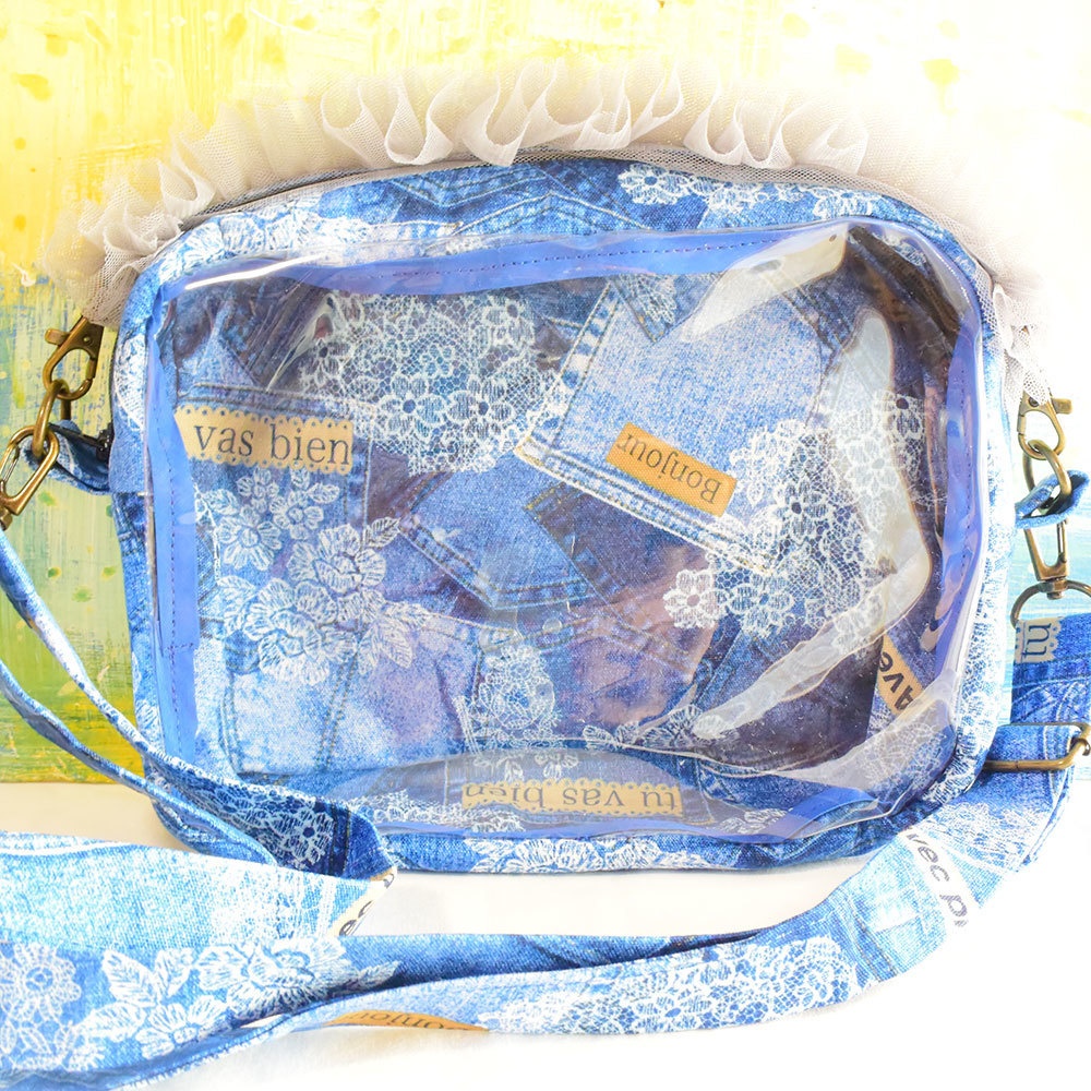 ぬいぐるみ用ショルダーバッグ　デニムとレース