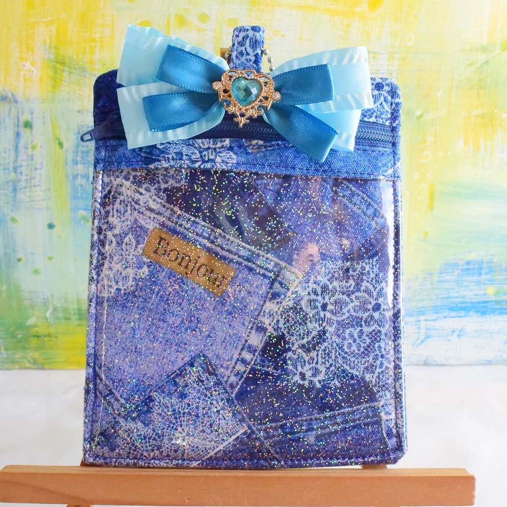 アクリルコースターケース　デニムとレース（キラキラ）