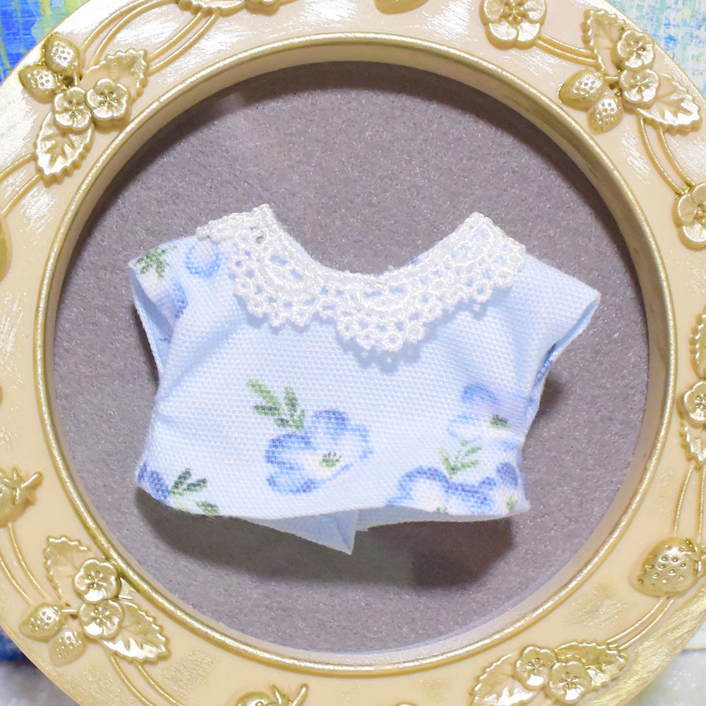10センチぬいぐるみ用服　ワンピース　青い花
