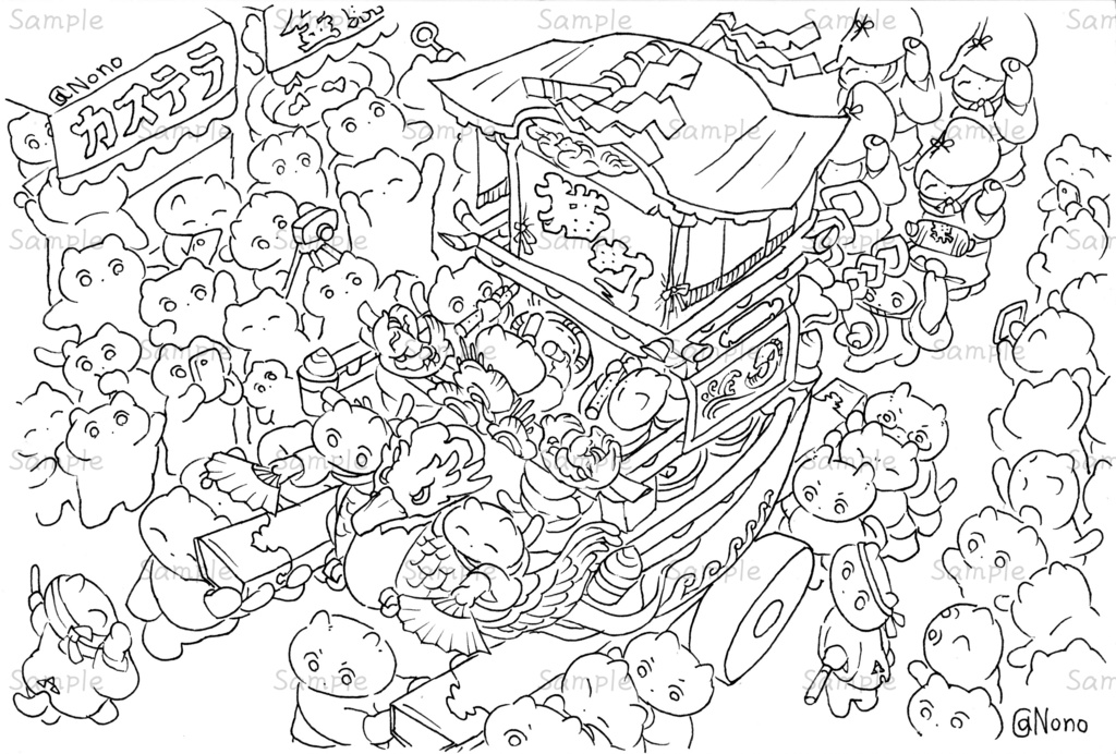 ポストカード　ねこのお祭り   0003