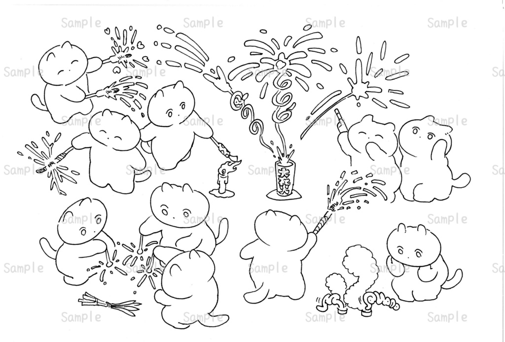 ポストカード　花火ねこ　0055