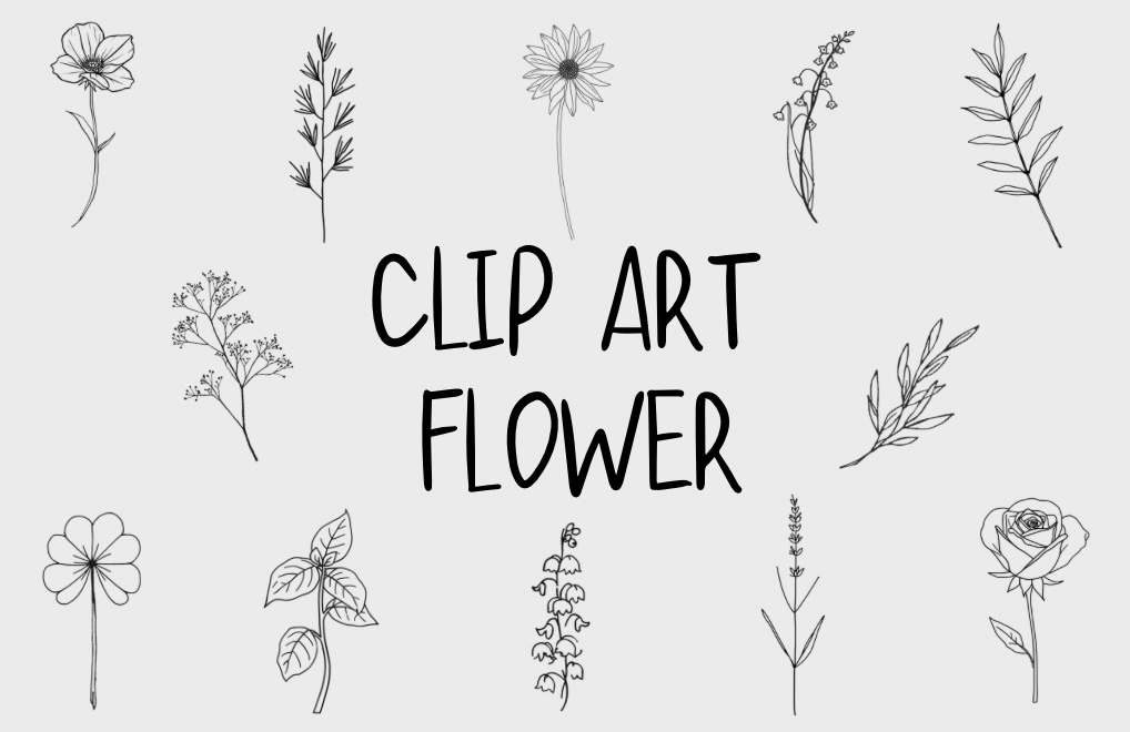 シンプルで使いやすい｜白黒フラワークリップアート12セット（透過PNG