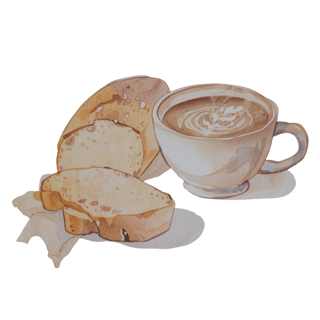 水彩タッチのカフェクリップアート|やさしい雰囲気のコーヒー&スイーツ素材(PNG)