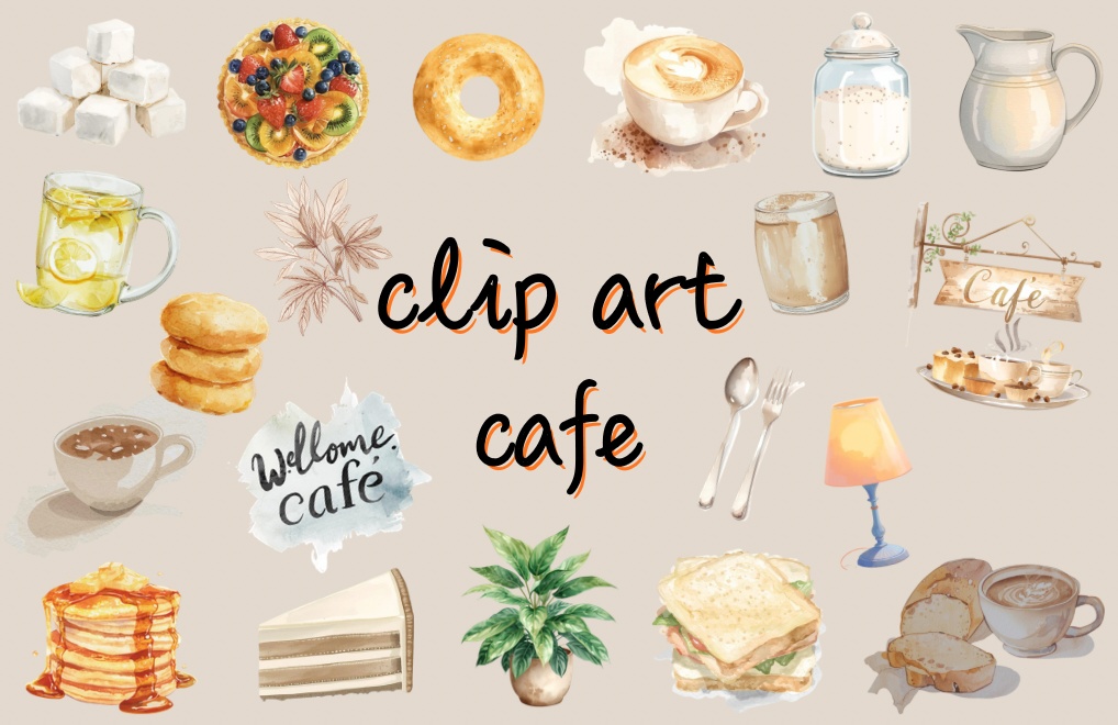 水彩タッチのカフェクリップアート｜やさしい雰囲気のコーヒー＆スイーツ素材（PNG）