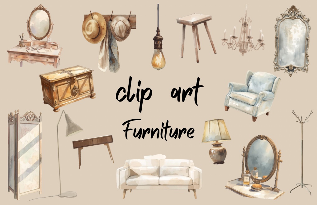クリップアート水彩画風　家具