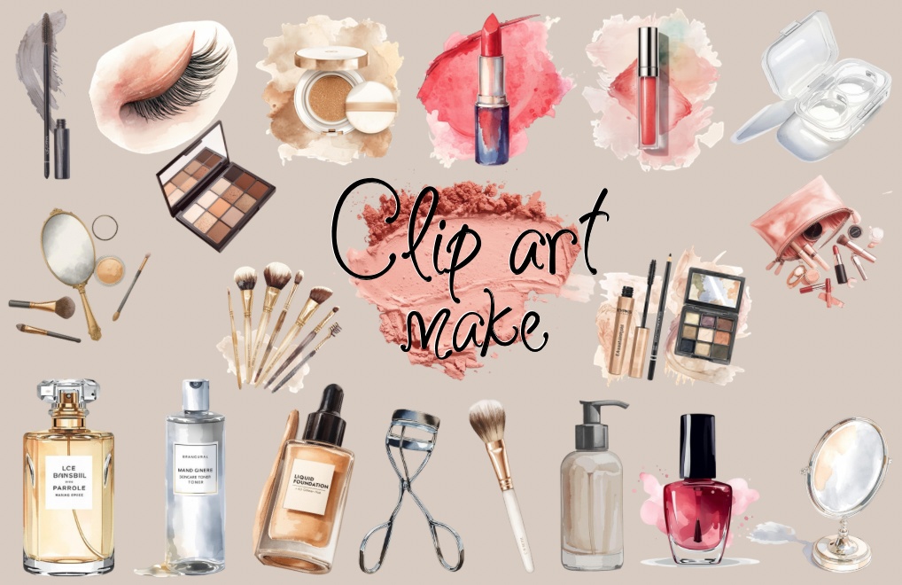 クリップアート水彩画風　メイクアップ素材