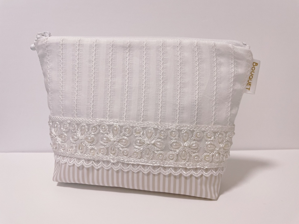 【BOUQUET】インド刺繍リボンポーチ-white