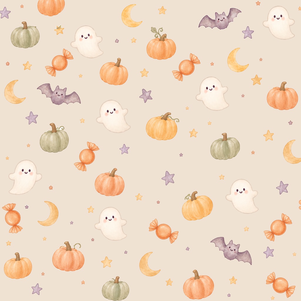 ハロウィンデジタルペーパー 5枚セット|おばけ・かぼちゃ・コウモリ|かわいいパステル背景素材