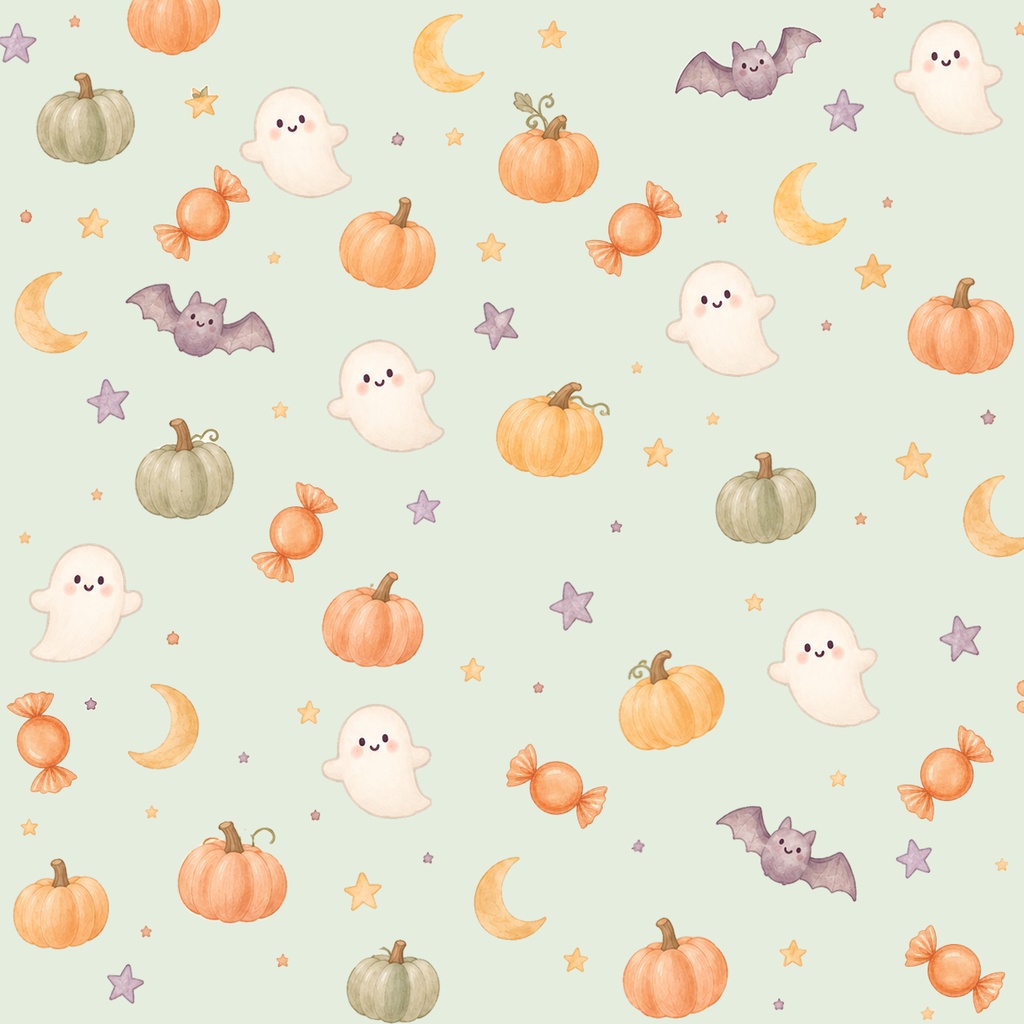 ハロウィンデジタルペーパー 5枚セット|おばけ・かぼちゃ・コウモリ|かわいいパステル背景素材