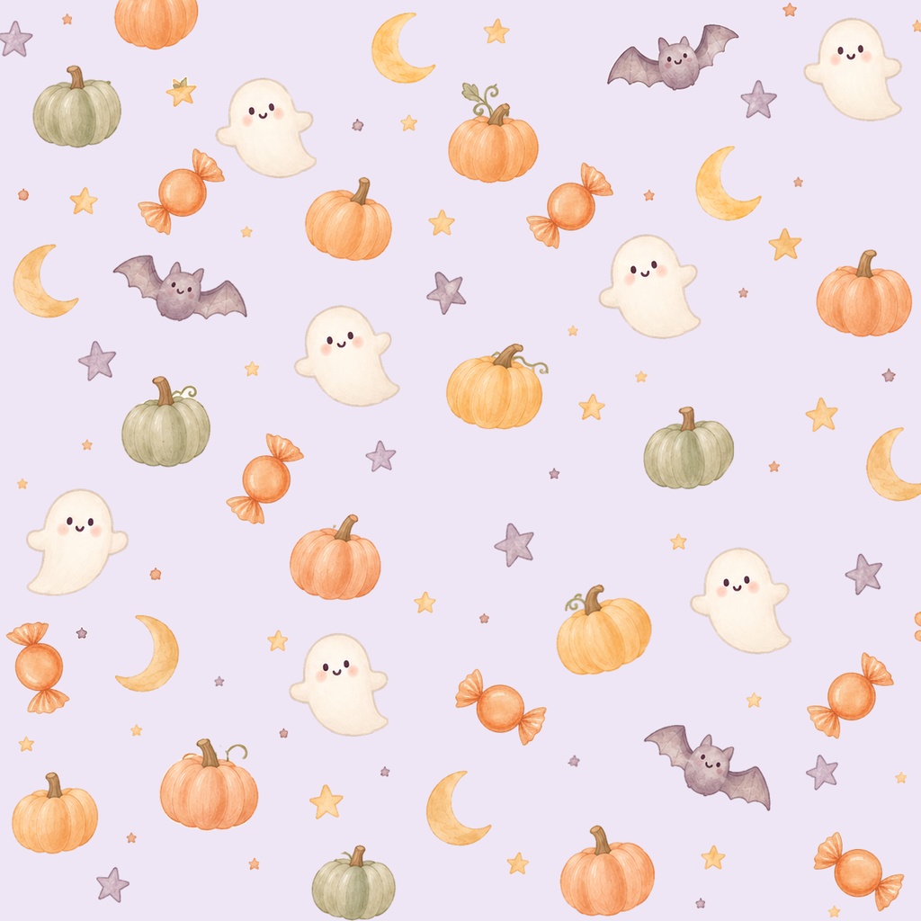 ハロウィンデジタルペーパー 5枚セット|おばけ・かぼちゃ・コウモリ|かわいいパステル背景素材