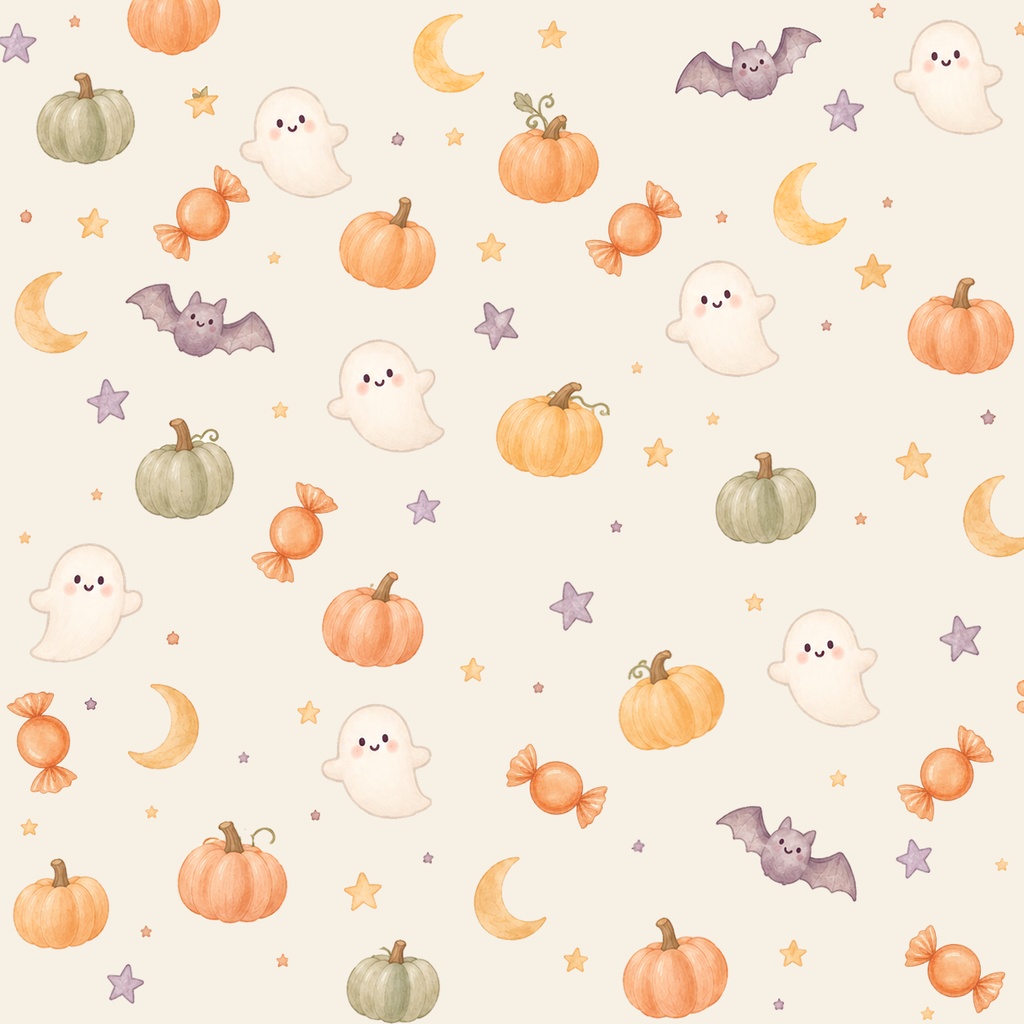 ハロウィンデジタルペーパー 5枚セット|おばけ・かぼちゃ・コウモリ|かわいいパステル背景素材