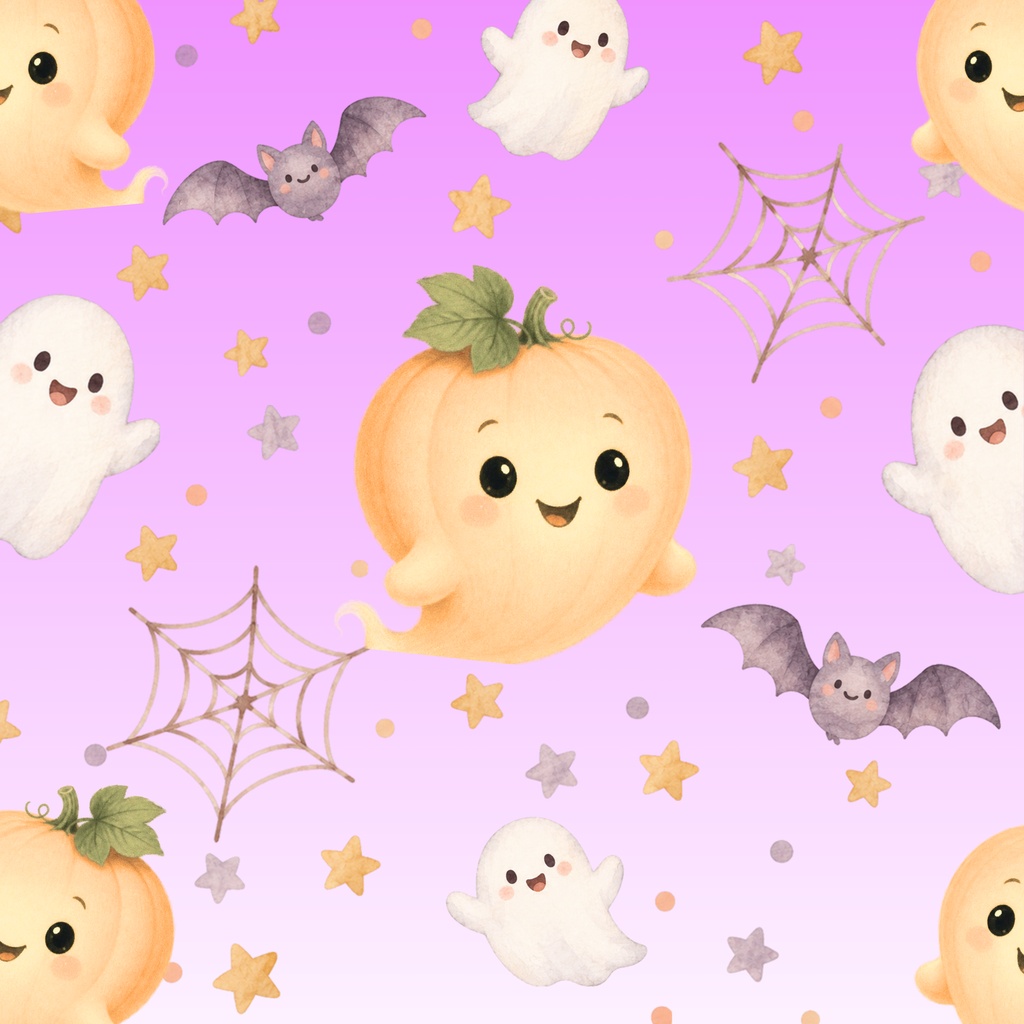 ハロウィンデジタルペーパー 5枚セット|おばけ・かぼちゃ・コウモリ|かわいい水彩風背景素材