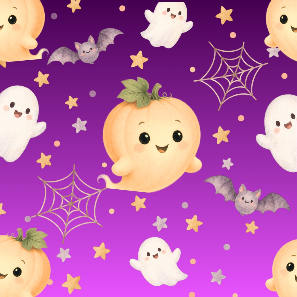 ハロウィンデジタルペーパー 5枚セット|おばけ・かぼちゃ・コウモリ|かわいい水彩風背景素材