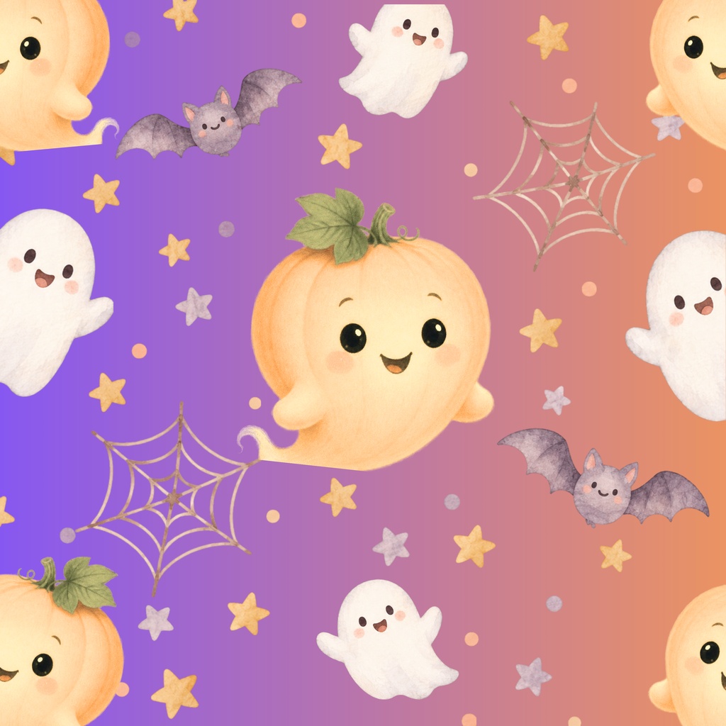 ハロウィンデジタルペーパー 5枚セット|おばけ・かぼちゃ・コウモリ|かわいい水彩風背景素材