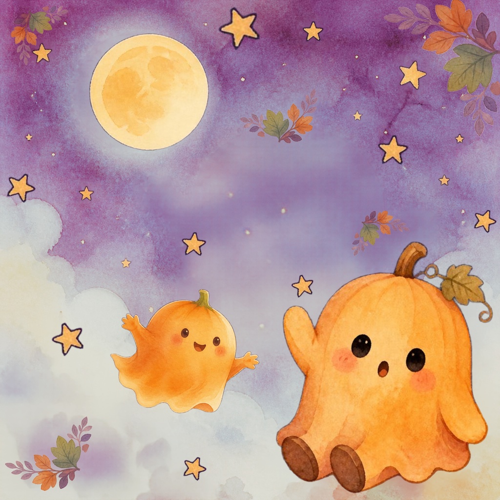 ハロウィン デジタルペーパー 5枚セット|大人かわいい水彩風・おばけ・かぼちゃ・背景素材