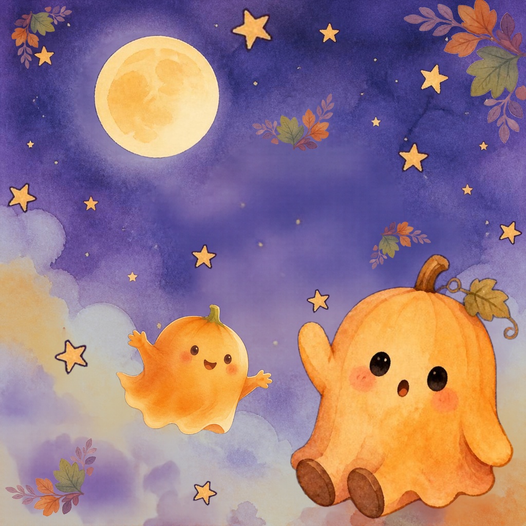 ハロウィン デジタルペーパー 5枚セット|大人かわいい水彩風・おばけ・かぼちゃ・背景素材