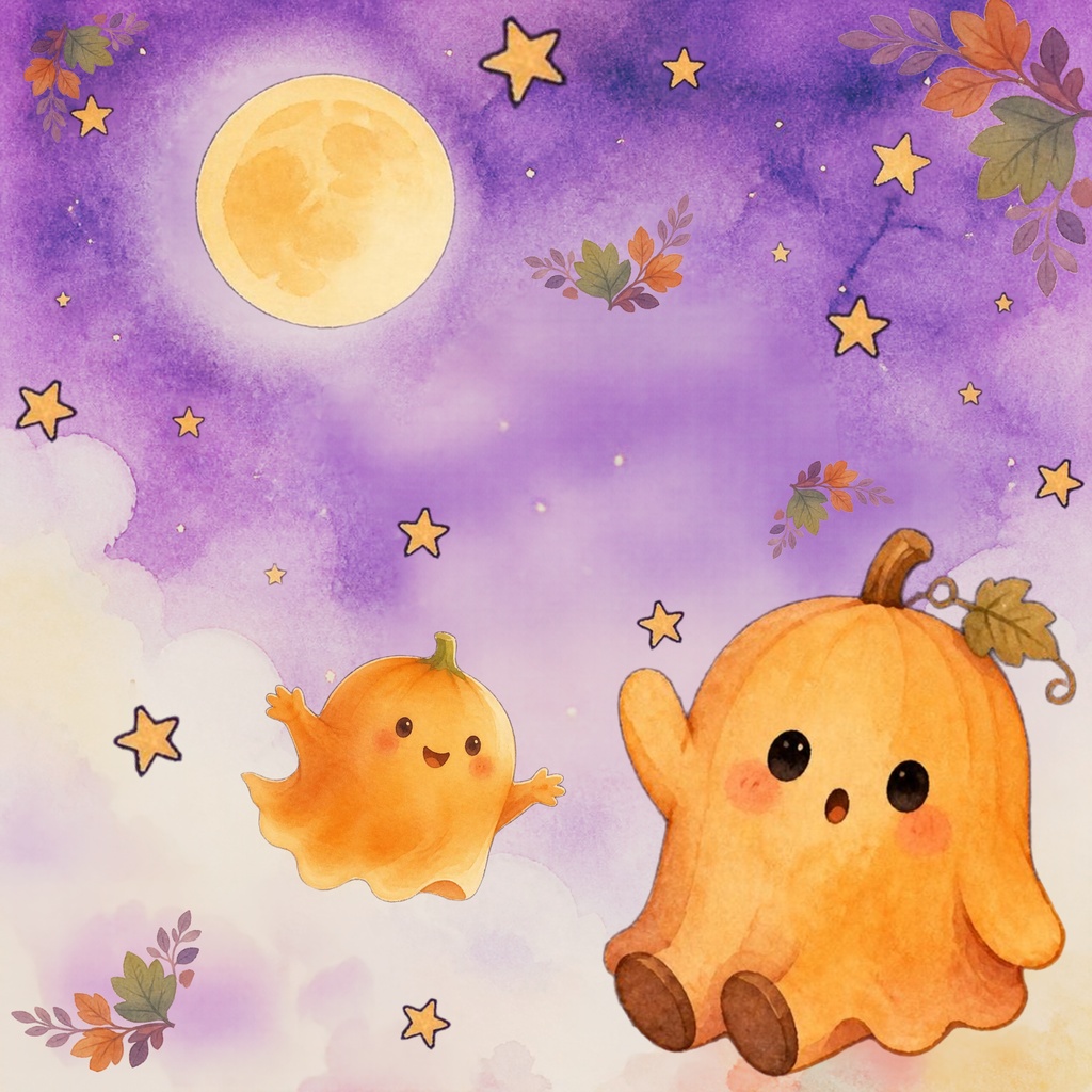 ハロウィン デジタルペーパー 5枚セット|大人かわいい水彩風・おばけ・かぼちゃ・背景素材