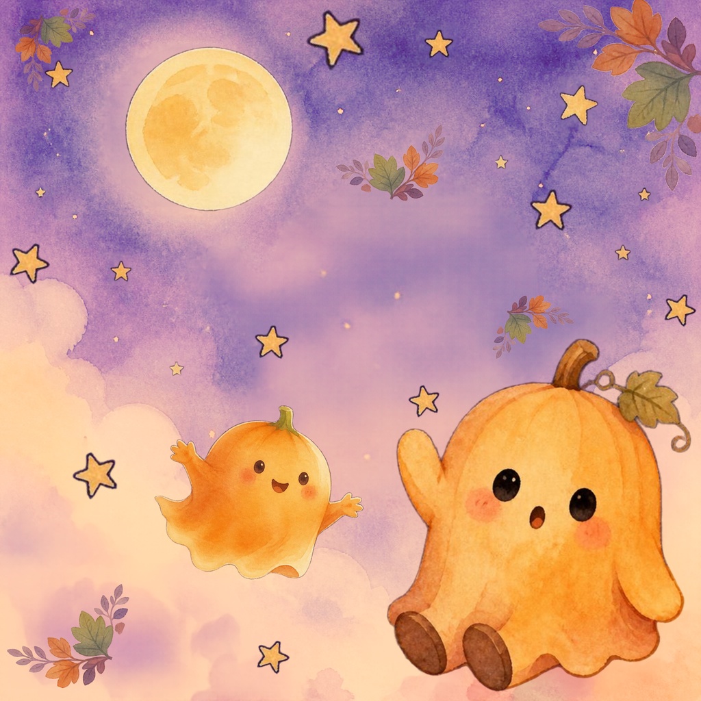 ハロウィン デジタルペーパー 5枚セット|大人かわいい水彩風・おばけ・かぼちゃ・背景素材