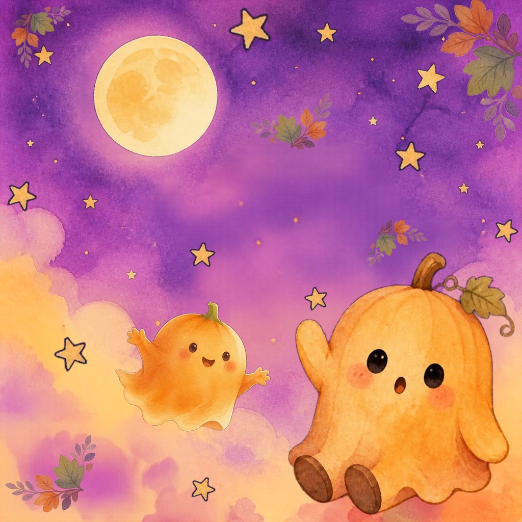 ハロウィン デジタルペーパー 5枚セット|大人かわいい水彩風・おばけ・かぼちゃ・背景素材