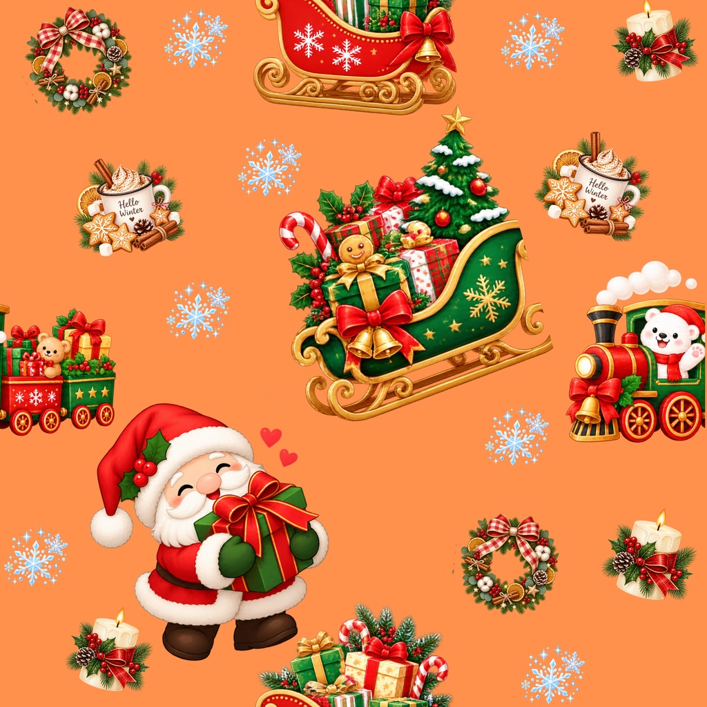 【クリスマス素材】かわいいサンタ&雪だるまのシームレス背景 5枚セット