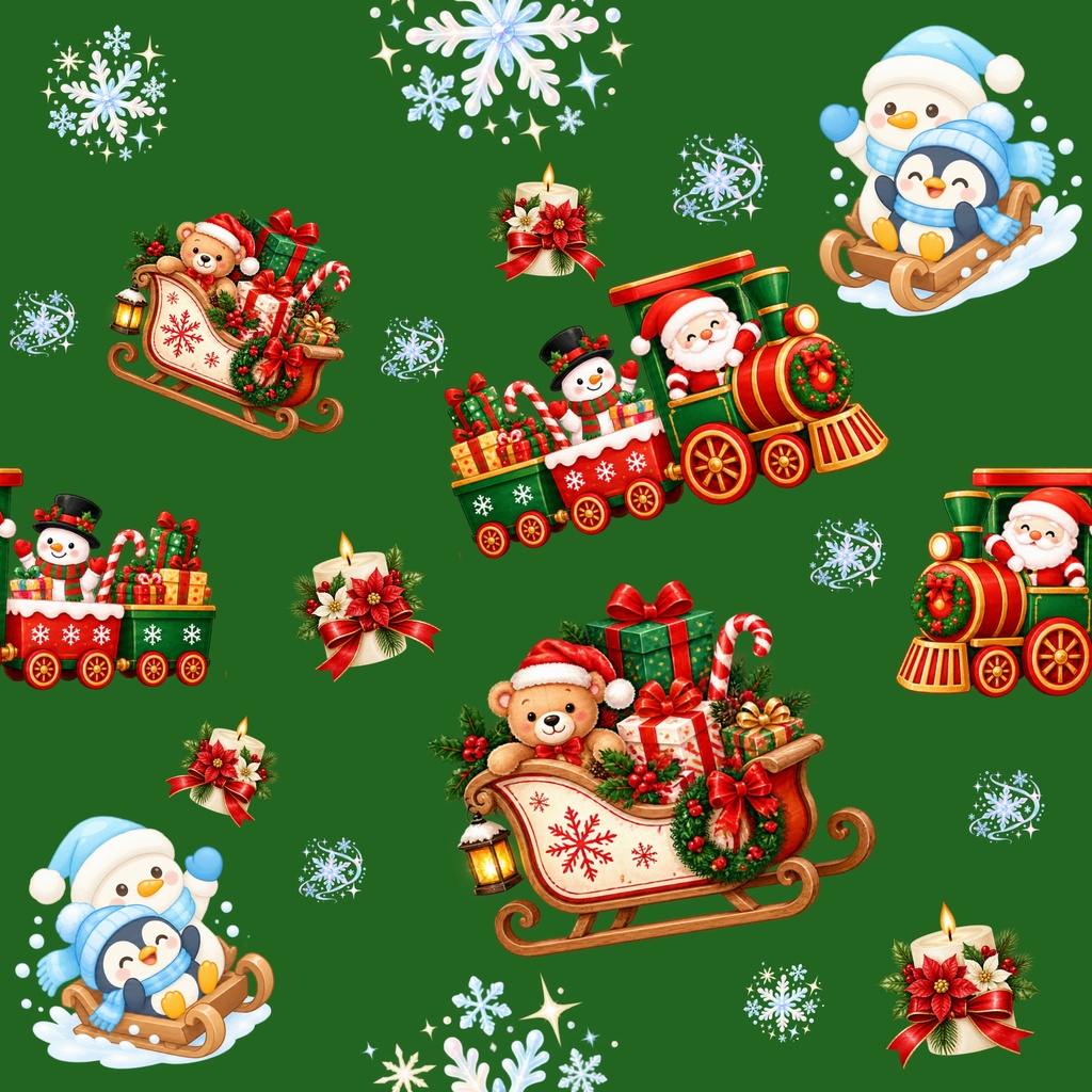 【クリスマス素材】かわいいサンタ&雪だるまのシームレス背景 5枚セット