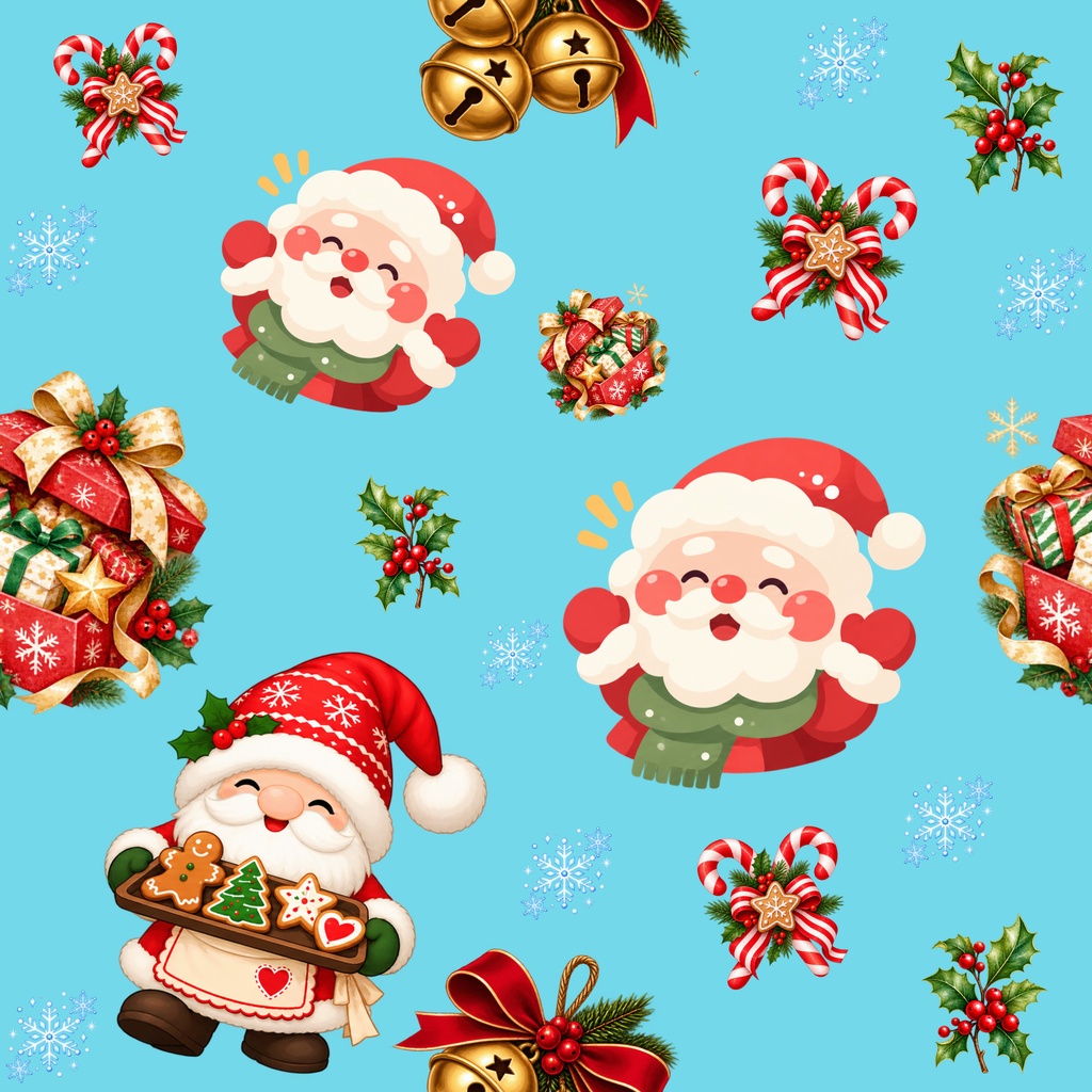 【クリスマス素材】かわいいサンタ&雪だるまのシームレス背景 5枚セット