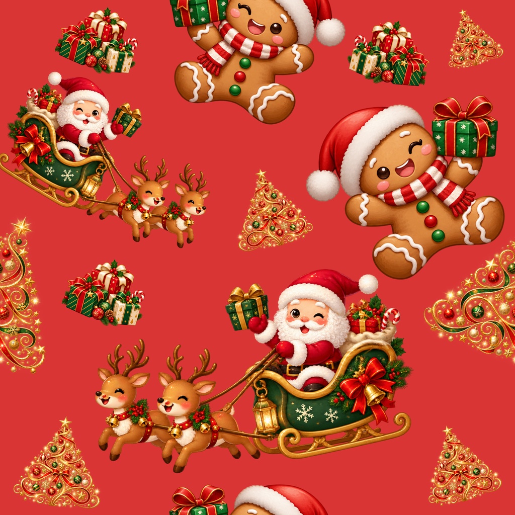 【クリスマス】サンタ&トナカイの可愛いデジタルペーパー5枚セット|シームレス素材