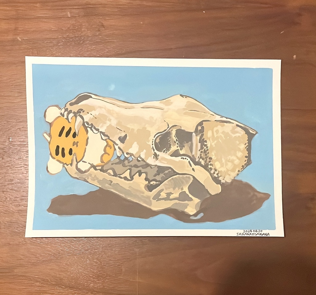 頭骨に挟まるぬいイラスト原画
