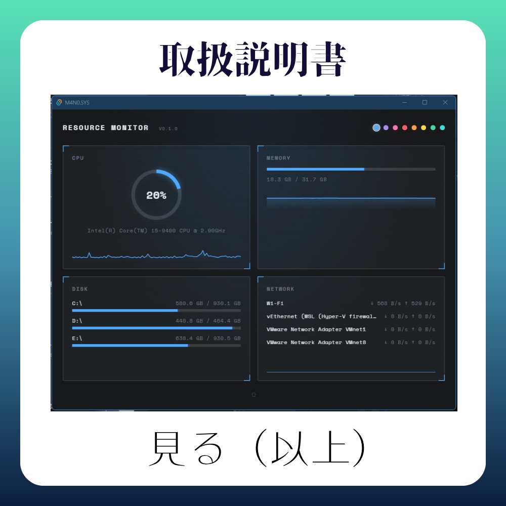 【無料DL】リソースモニタリングツール M4N0.SYS