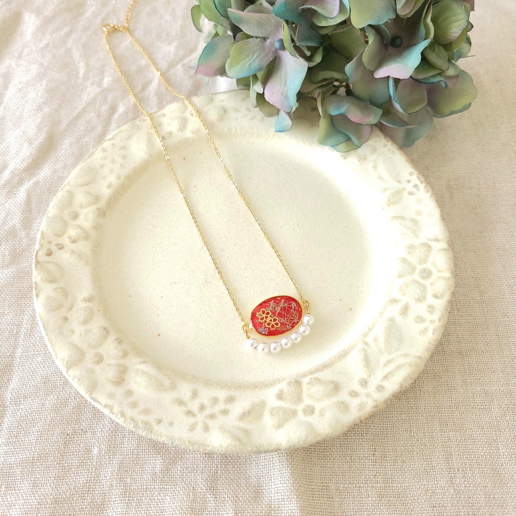 【オリジナル】パールと桜の和風ネックレス