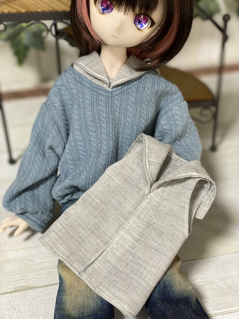 Vネックニット(くすみ青)セット
