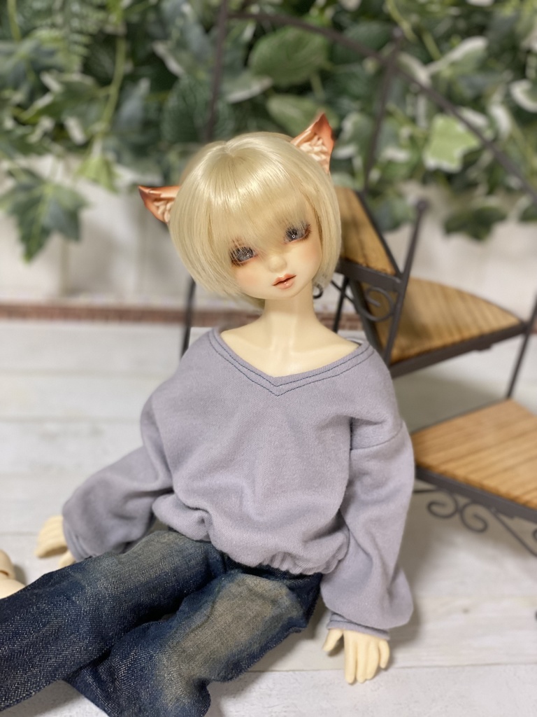 Vネックニット(くすみ青2)セット