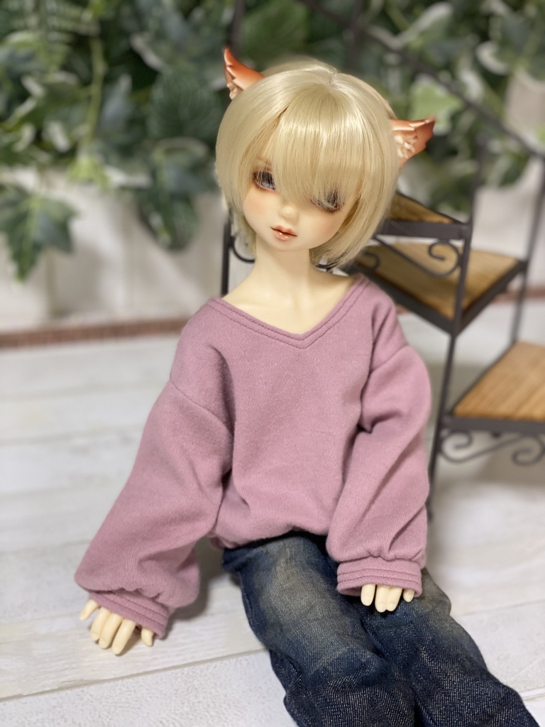 Vネックニット(くすみピンク)