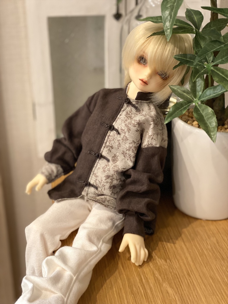 【茶ベージュ花】チャイナシャツセット（MDD/SDM）